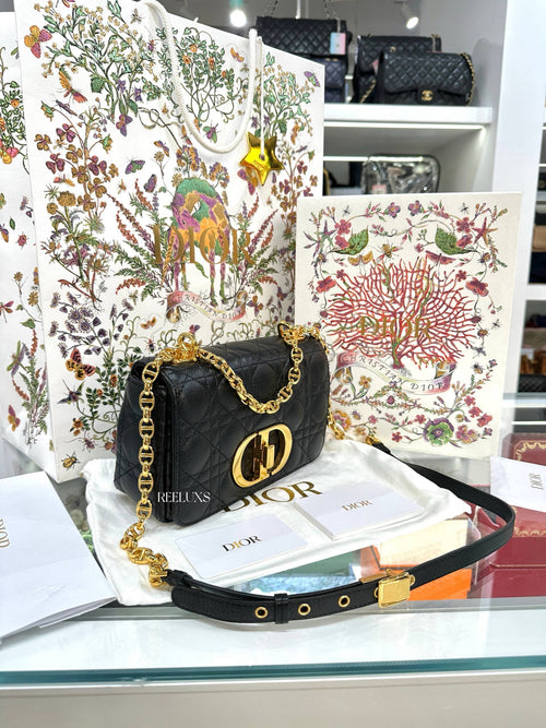Christian Dior Black Supple Cannage Calfskin Caro Bag Full Set
