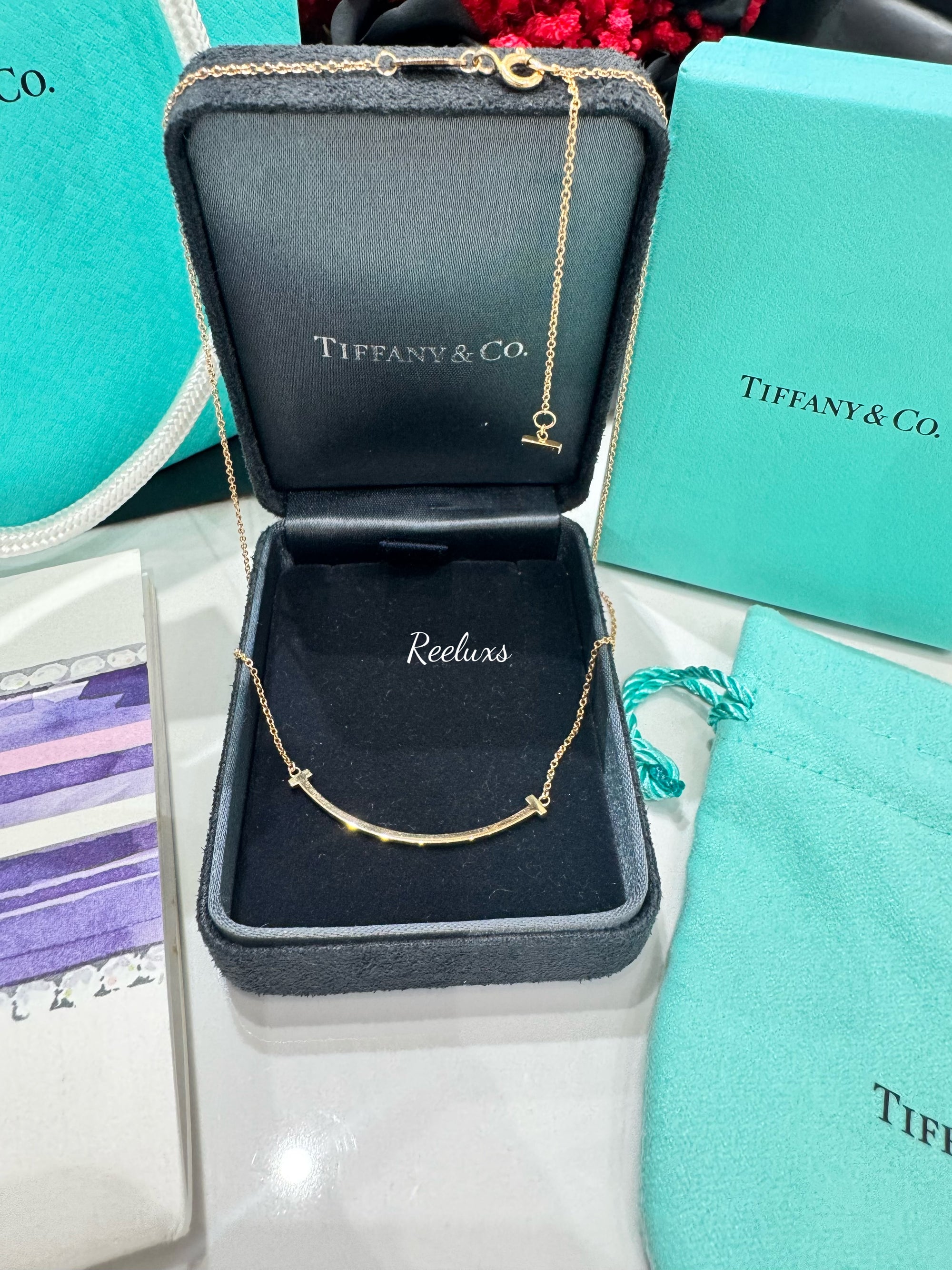 TIFFANY &amp; CO 18K Rose Gold Small T Smile Pendant Necklace