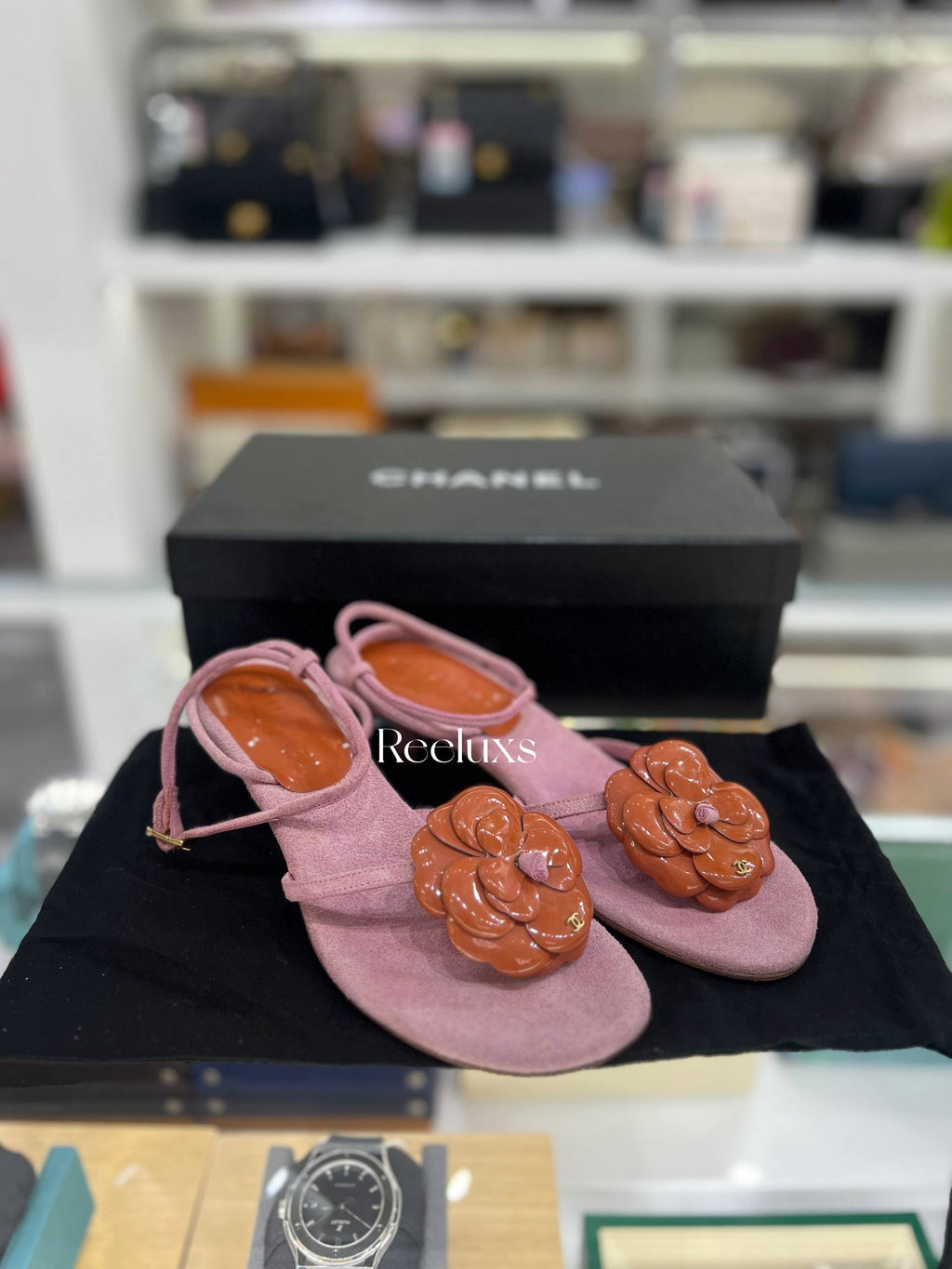CHANEL Camellia Ankle Strap Sandals Size 36