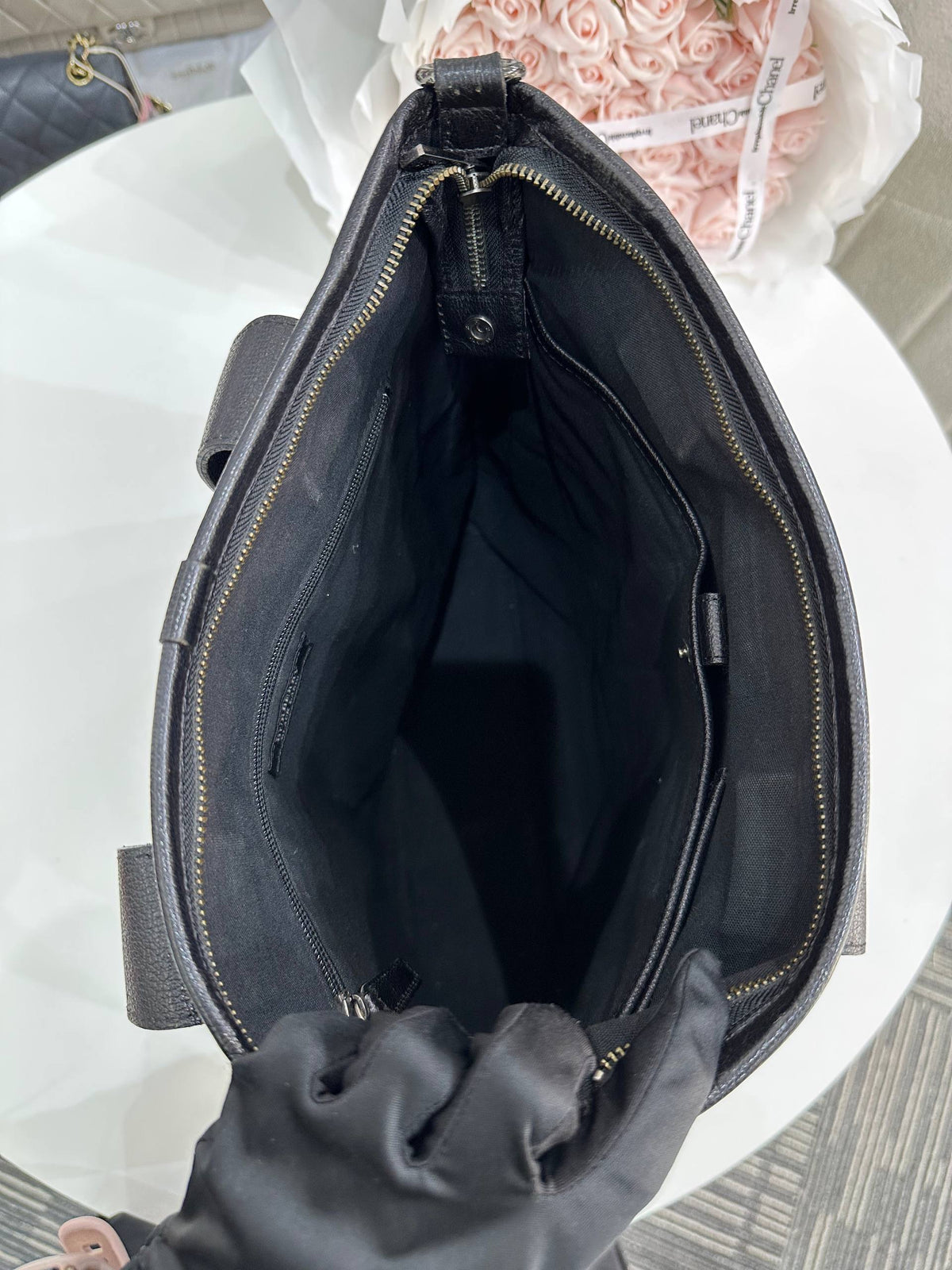 BURBERRY Black Leather Top Handle Shoulder Tote Bag