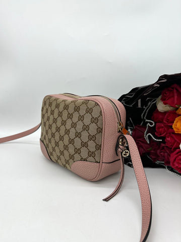 GUCCI Monogram Mini Bree Messenger Bag Beige Soft Pink For Lady - Reeluxs 