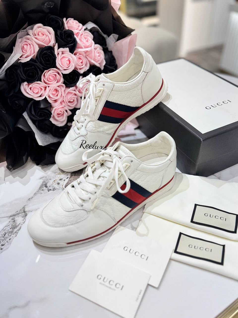 GUCCI Men's Sneaker Leather White Shoes GG
