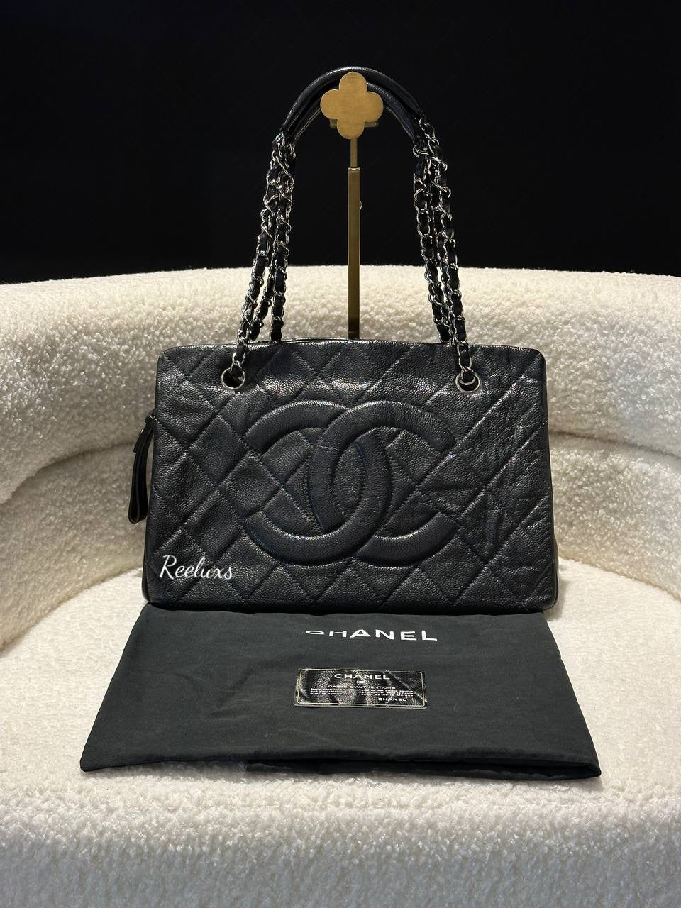 CHANEL Black Caviar Grand Shopper Tote Bag