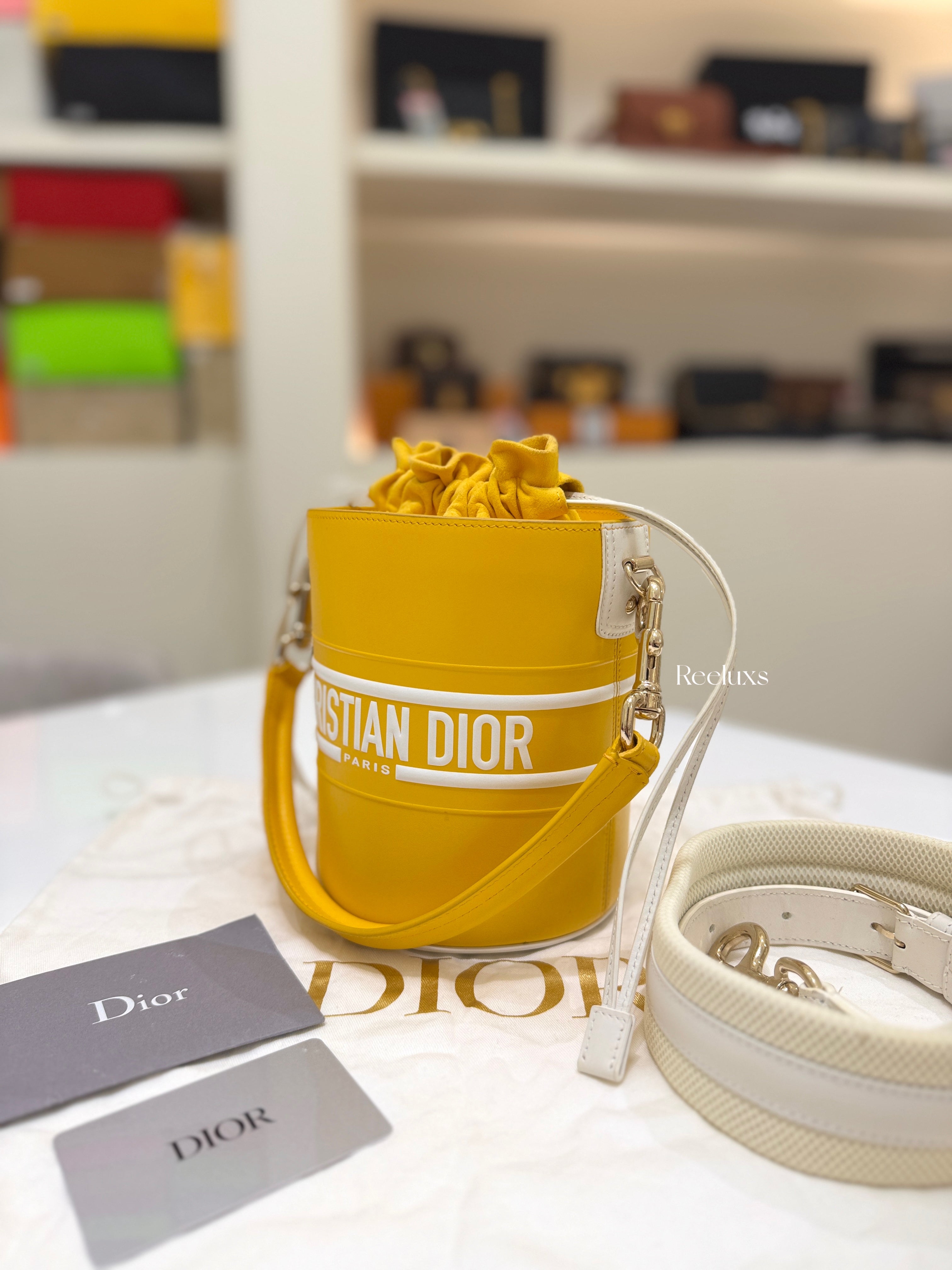 DIOR Small Vibe Bucket Bag Yellow Smooth Calfskin - Women