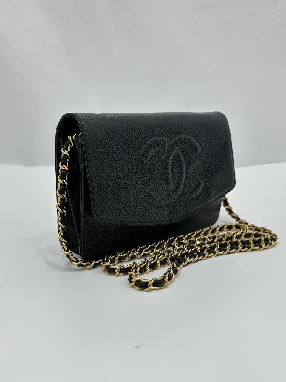 CHANEL Black Caviar CC Logo Timeless Wallet On Chain WOC