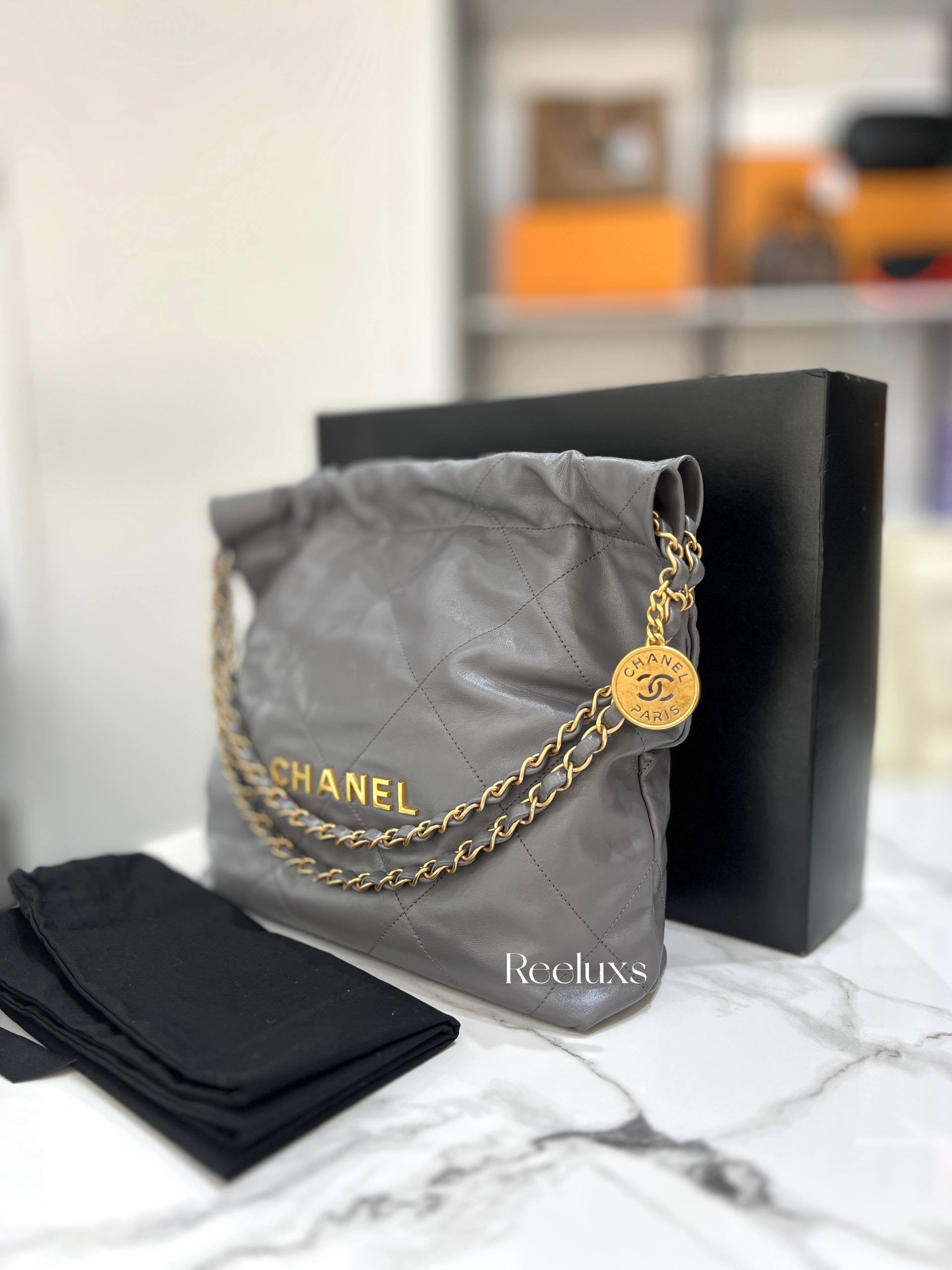 CHANEL 22 Microchip Small Tote Handbag In GHW