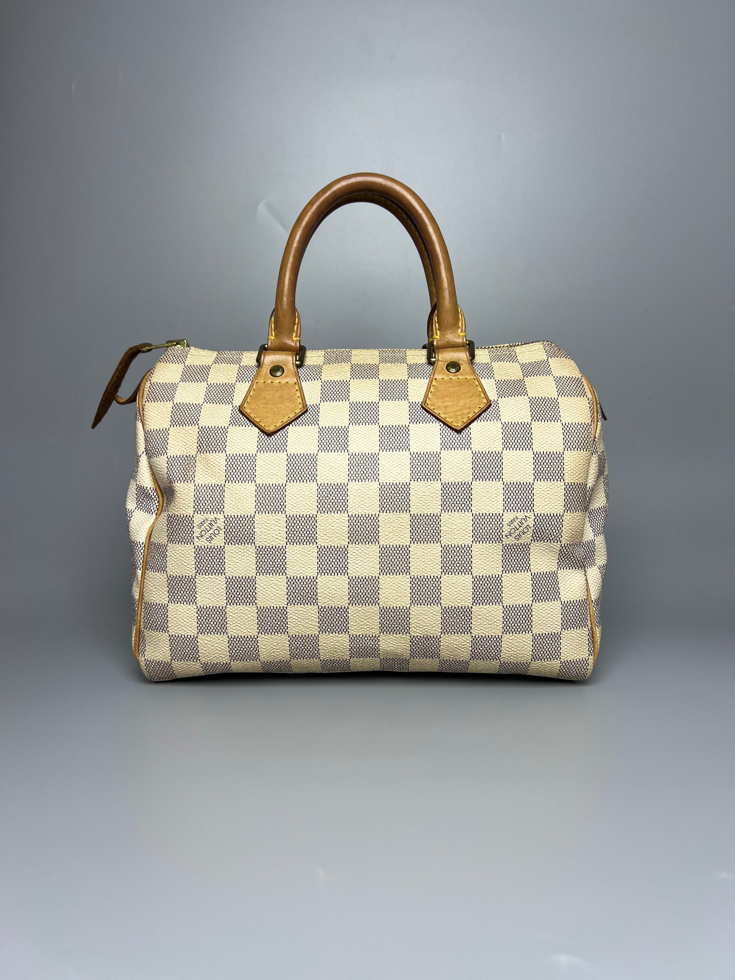 LOUIS VUITTON Speedy 25 White Damier Azur Bandoliere Handbag For Lady - Reeluxs 