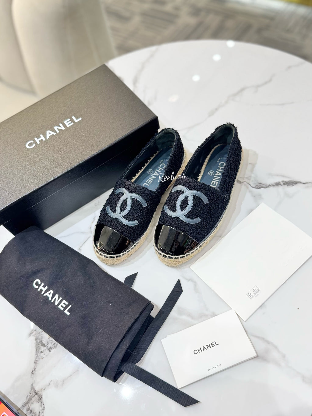 FULL SET CHANEL Espadrilles Black shoes Size 36