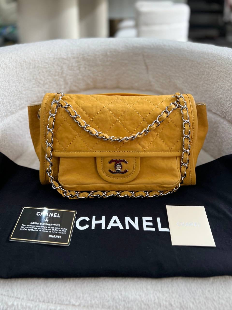 CHANEL Timeless Shoulder Flap Bag In Yellow Mustard Soft Leather