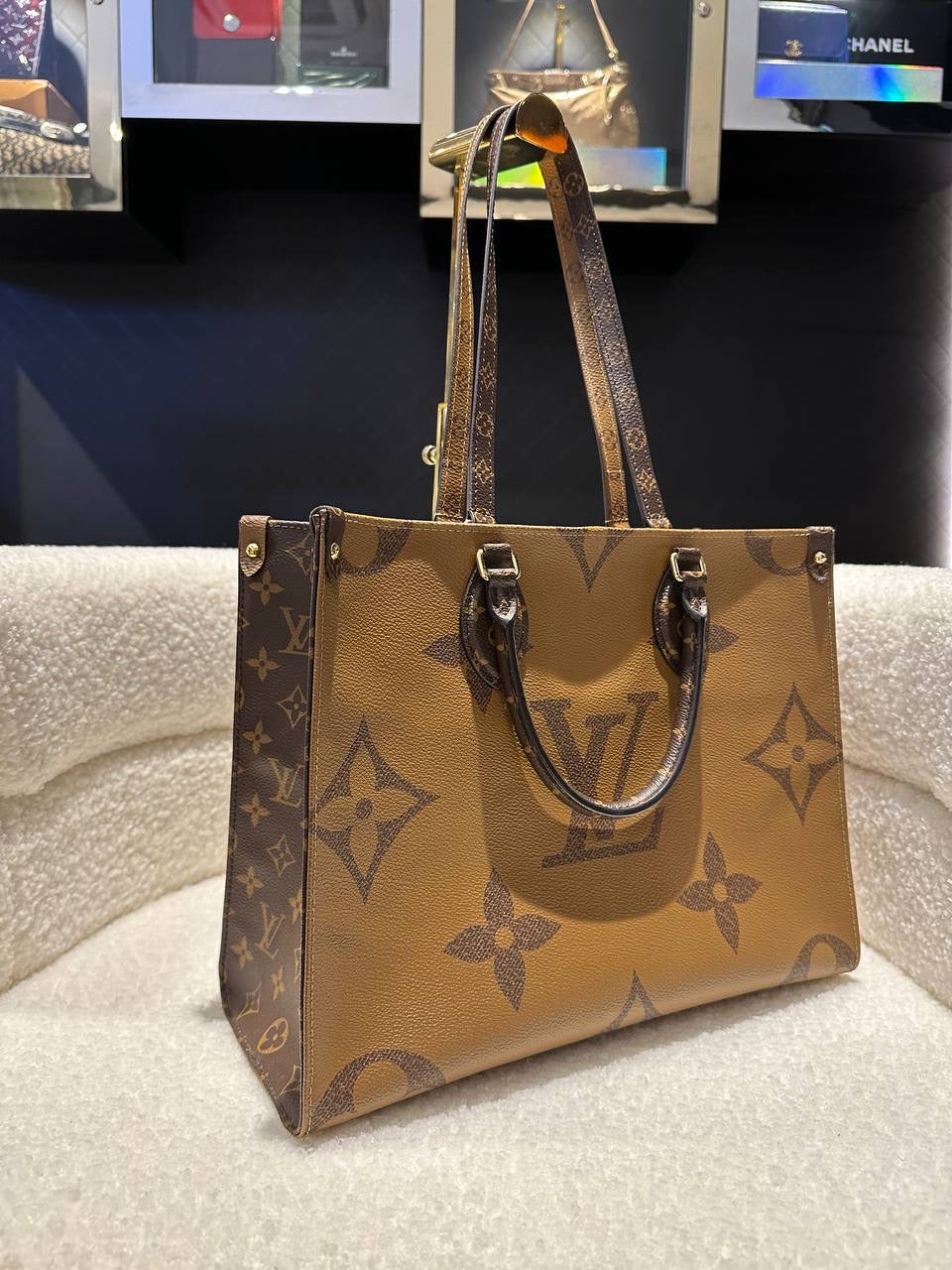 LOUIS VUITTON LV 2 Way Bag in Reverse Monogram Canvas and GHW On The Go OTG MM