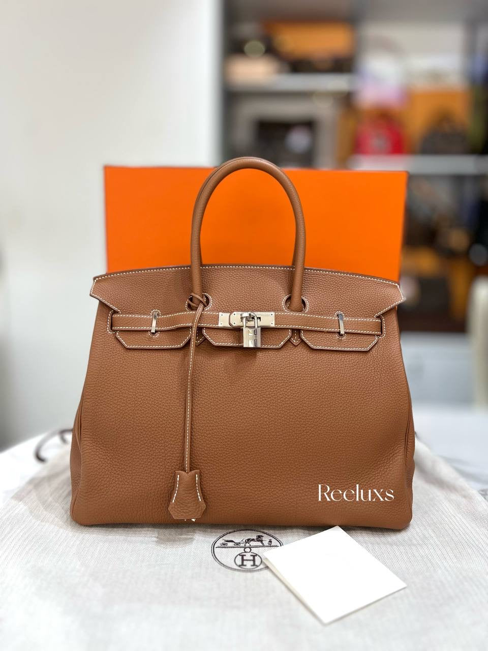 HERMES Birkin 35 Handbag in Gold Togo Leather with Palladium Hardware