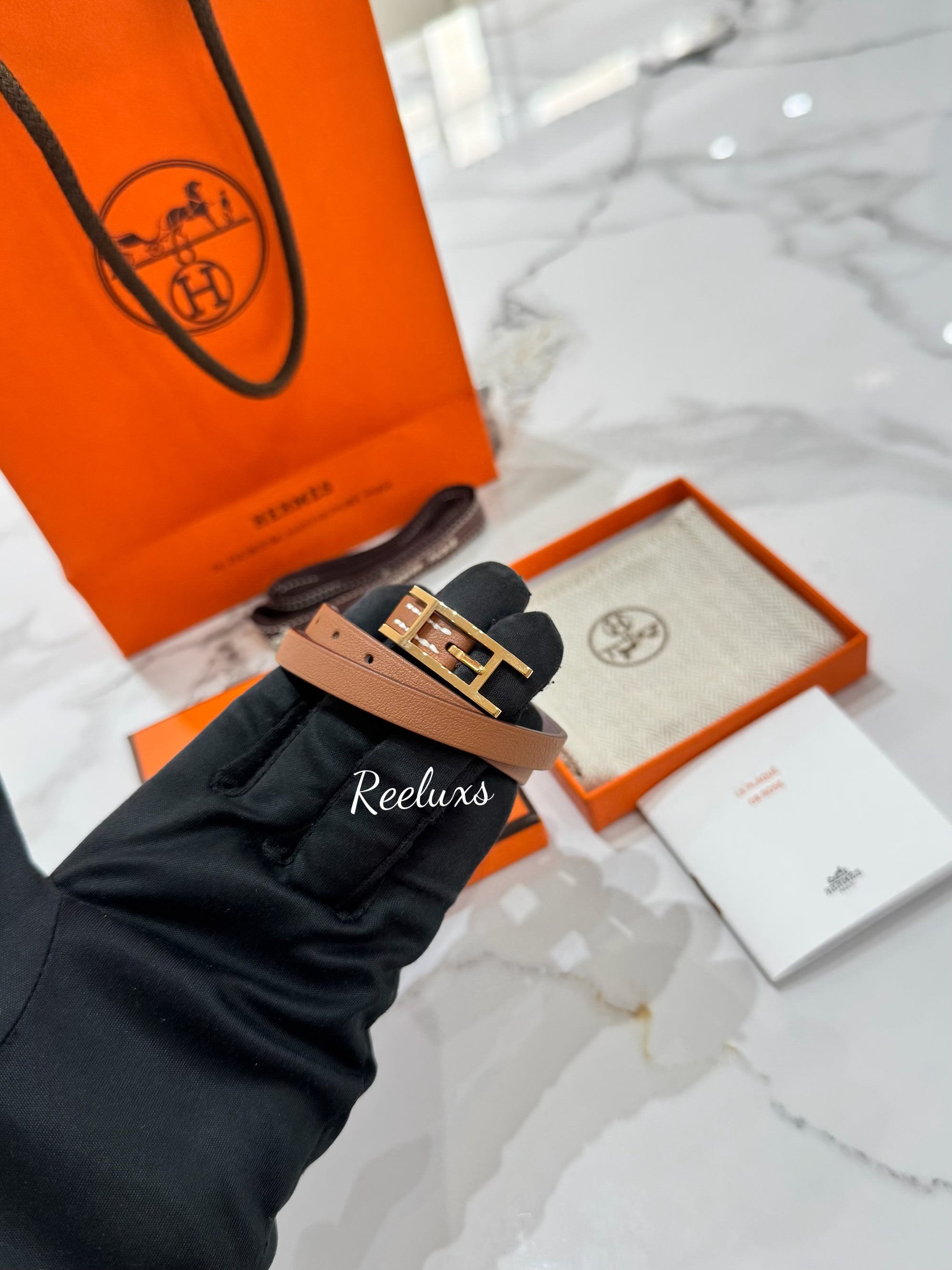2023 FULLSET HERMES Brown Leather Bracelet