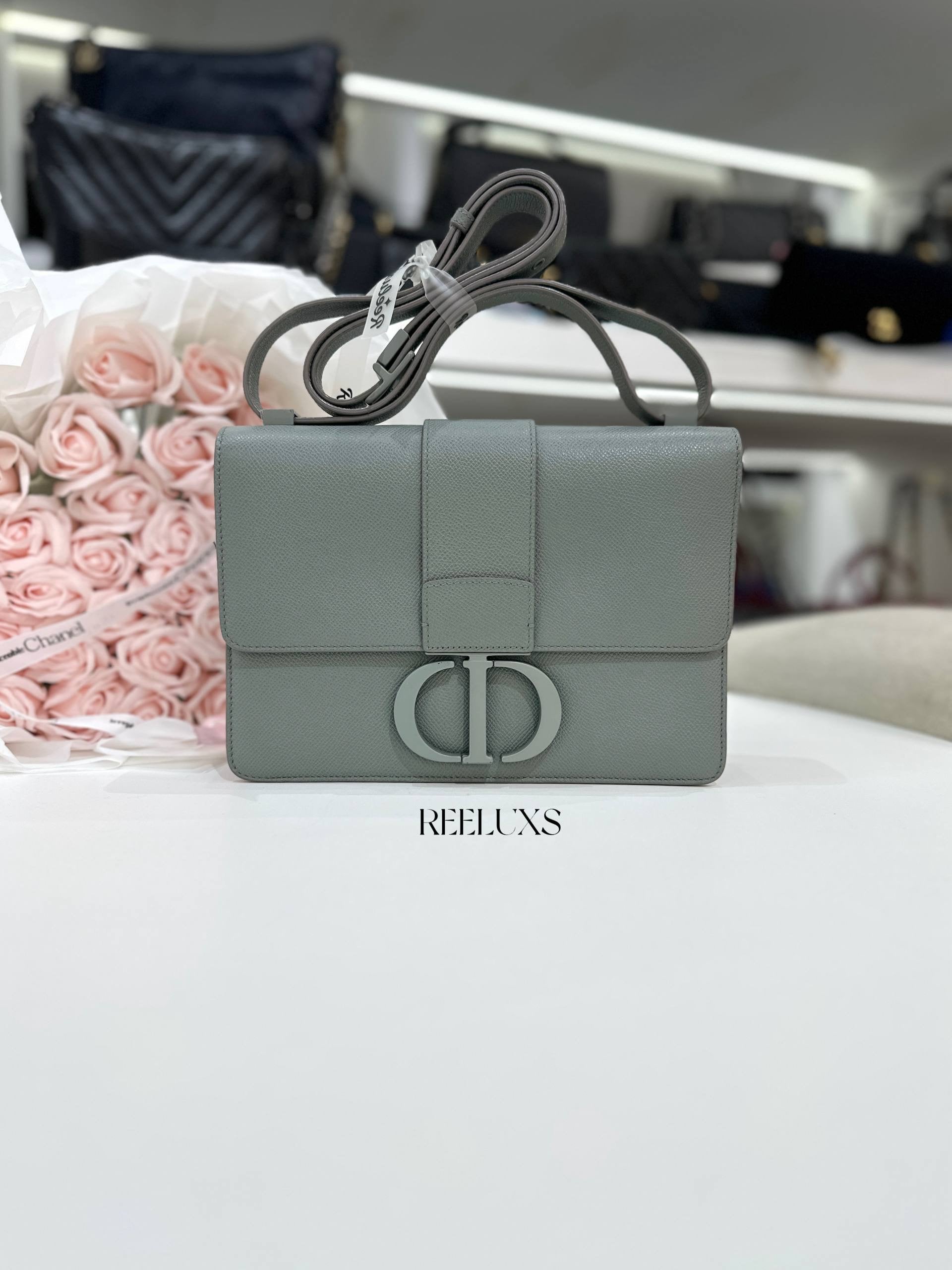 CHRISTIAN DIOR Ultra-Matte Grained Calfskin 30 Montaigne Flap Bag in Grey