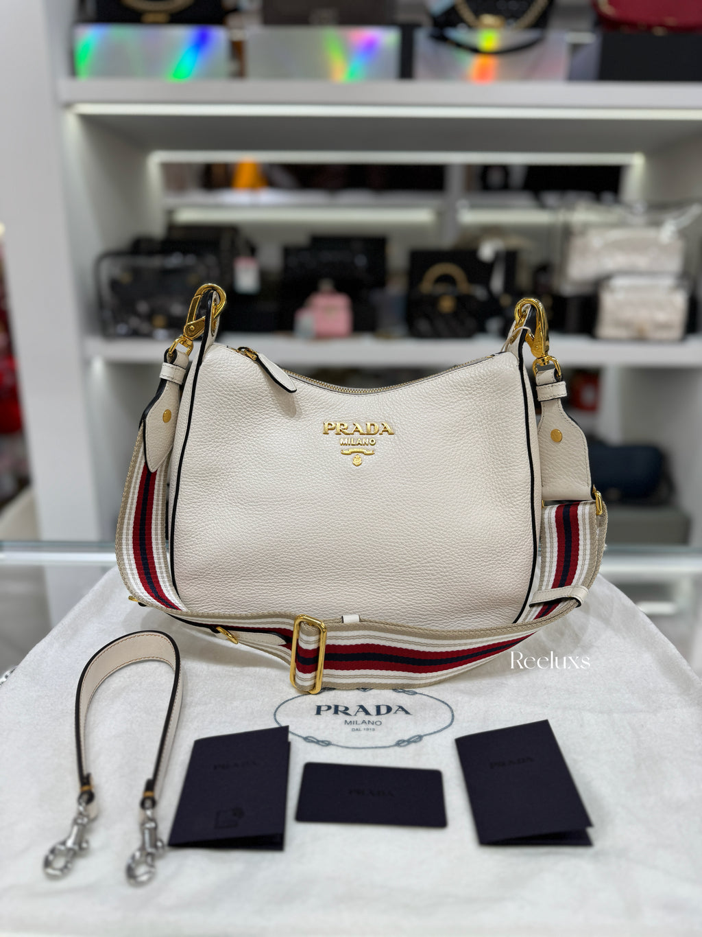 PRADA Vitello Phoenix Leather Hobo Bag