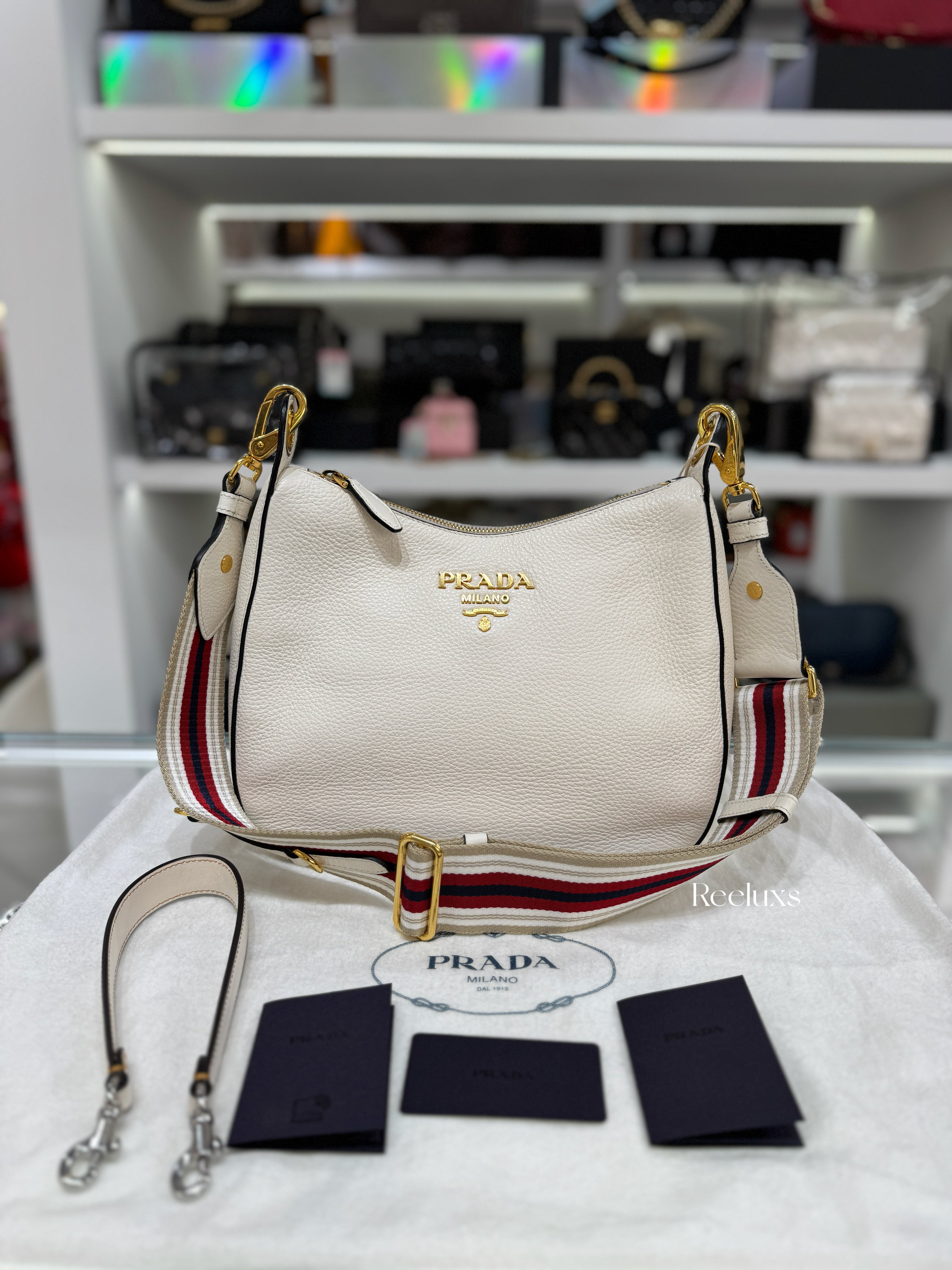 PRADA Vitello Phoenix Leather Hobo Bag