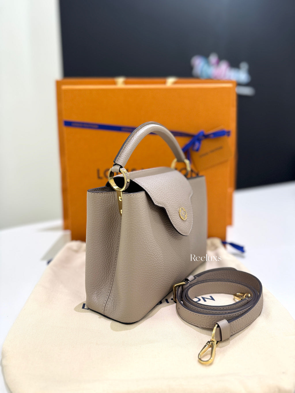 LOUIS  VUITTON LV Capucines BB Bag In Galet Colour With Gold - Tone