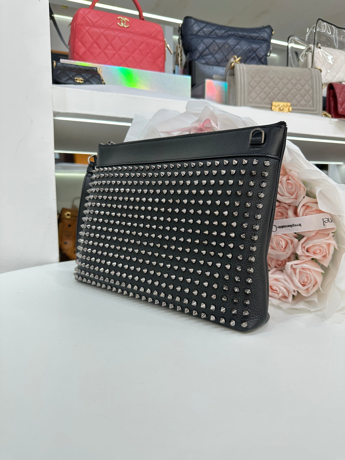 CHRISTIAN LOUBOUTIN Funky Spiked Leather Pouch In Black