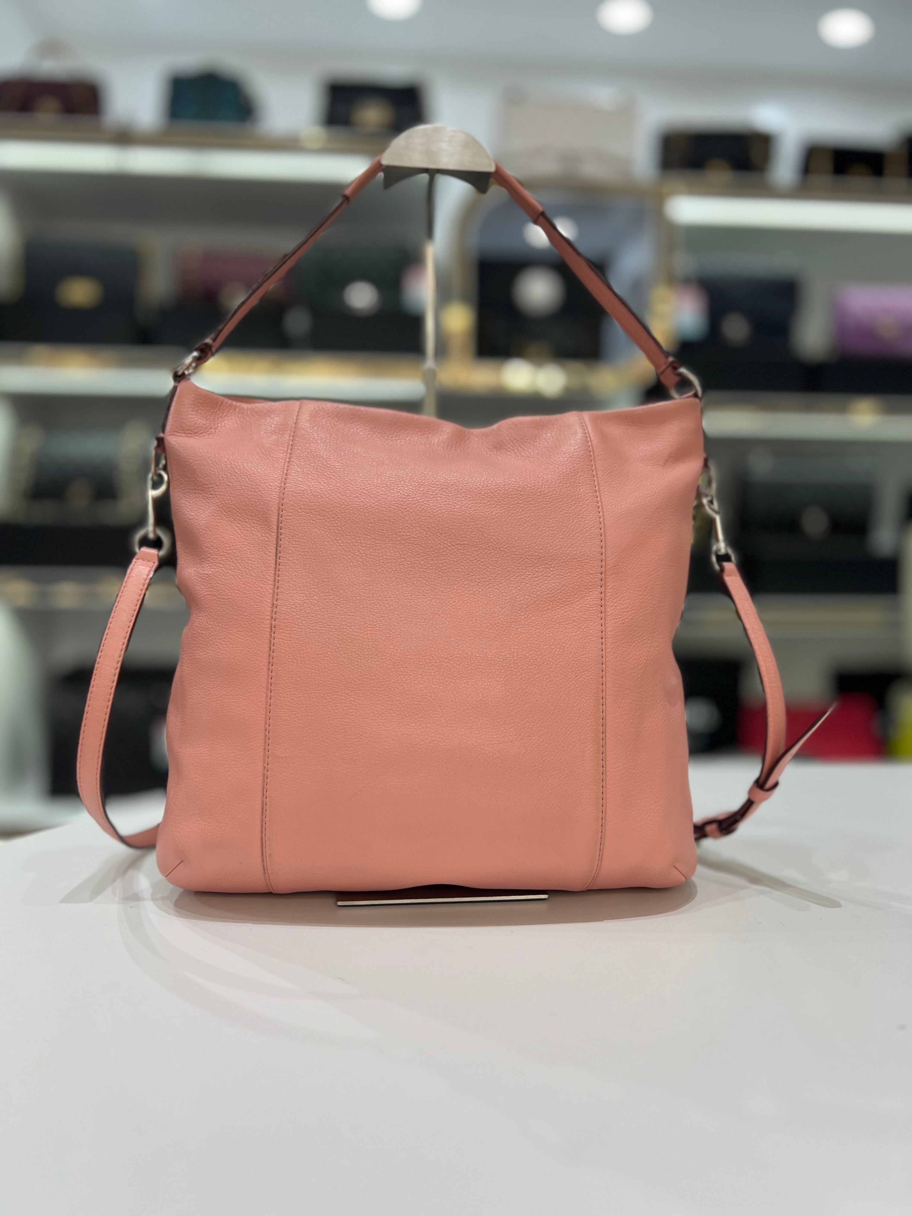 COACH Pink Soft Pebbled Leather Hobo Shoulder Bag For Women - Reeluxs 