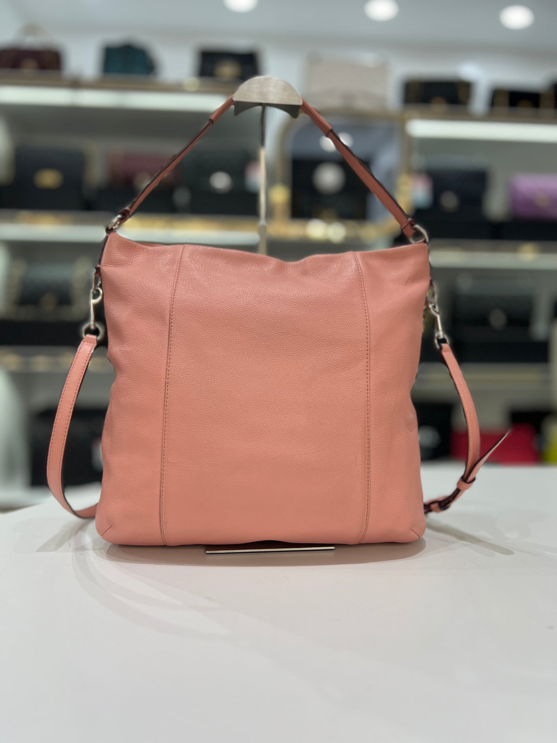 COACH Pink Soft Pebbled Leather Hobo Shoulder Bag For Women - Reeluxs 