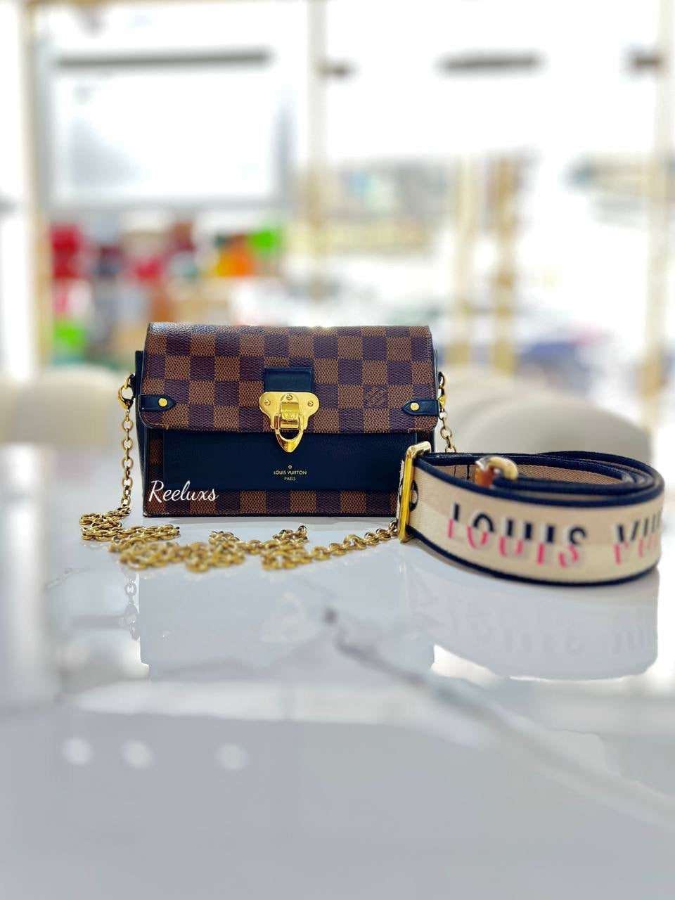 LOUIS VUITTON LV Damier Ebene Vavin Wallet On Chain Brown ( WOC )