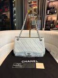 Chanel White/Black Quilted Leather Zip Flap Bag