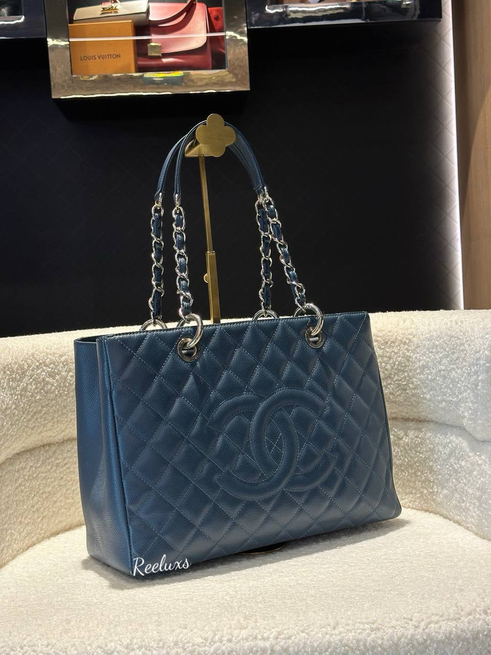 CHANEL Grand Shopping  Leather  Blue Tote Bag