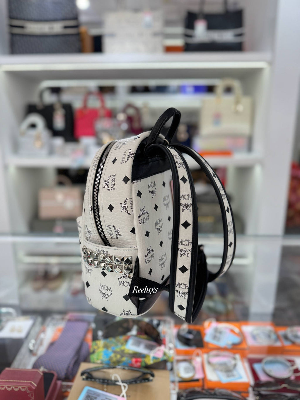 MCM Stark Side Studs Backpack In Visetos