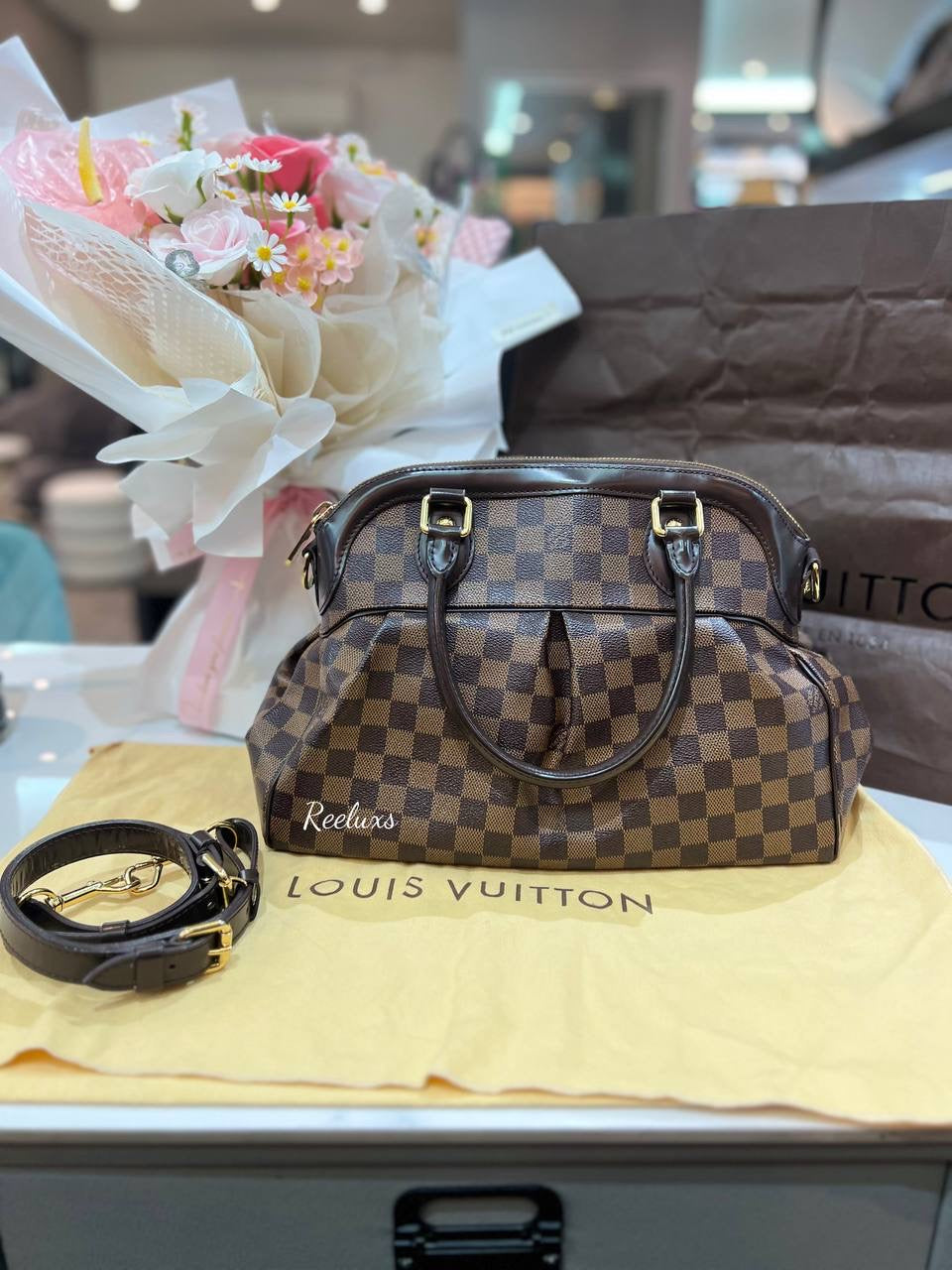 LOUIS VUITTON LV  Trevi Hand Bag damier PM Brown 2 Way Satchel Crossbody Bag