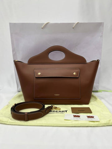 BURBERRY Small Soft Pocket Leather Tote Bag In Brown