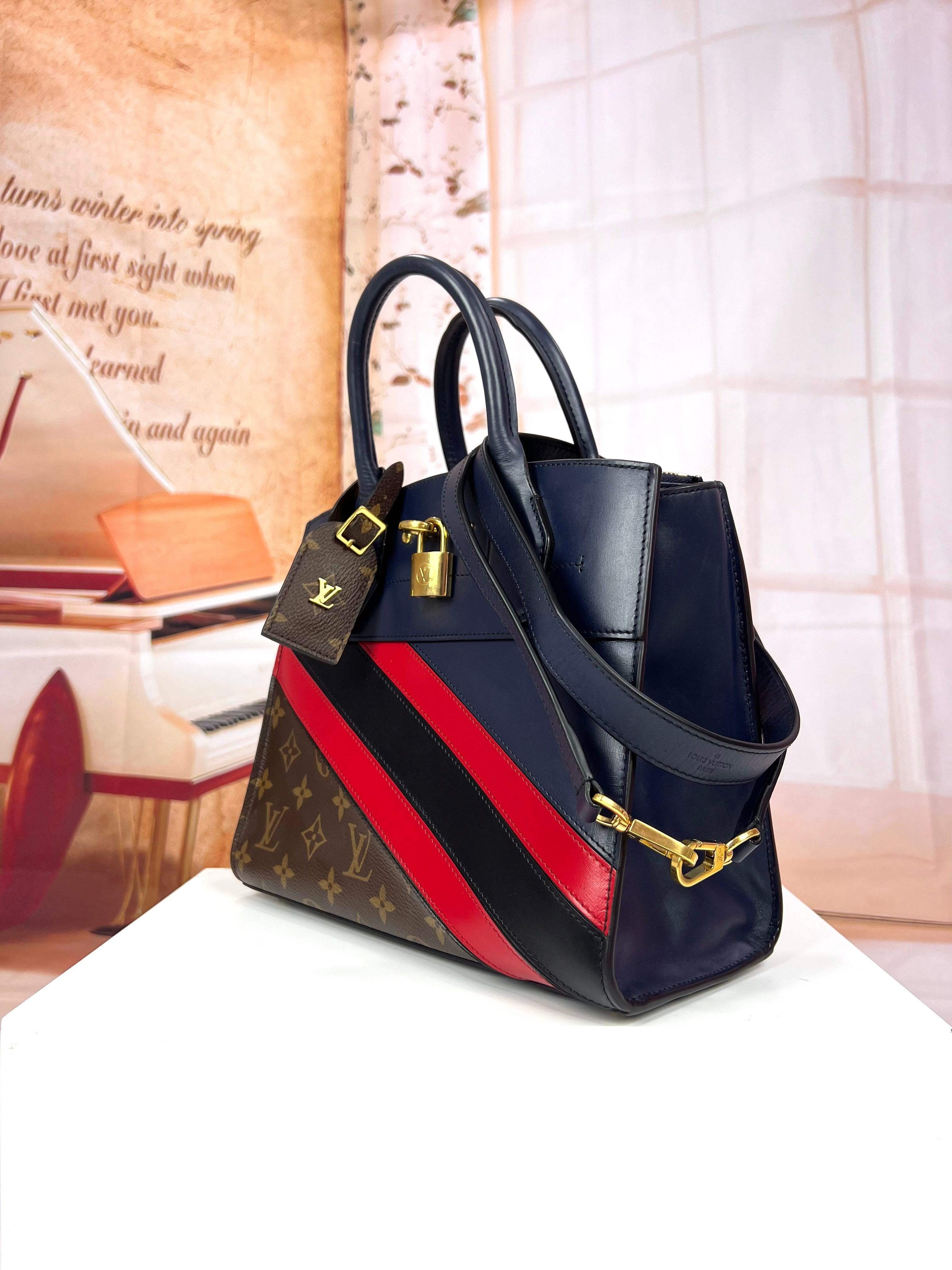 LOUIS VUITTON Calfskin Monogram Striped City Steamer PM Blue Hand & Shoulder Bag - Reeluxs 
