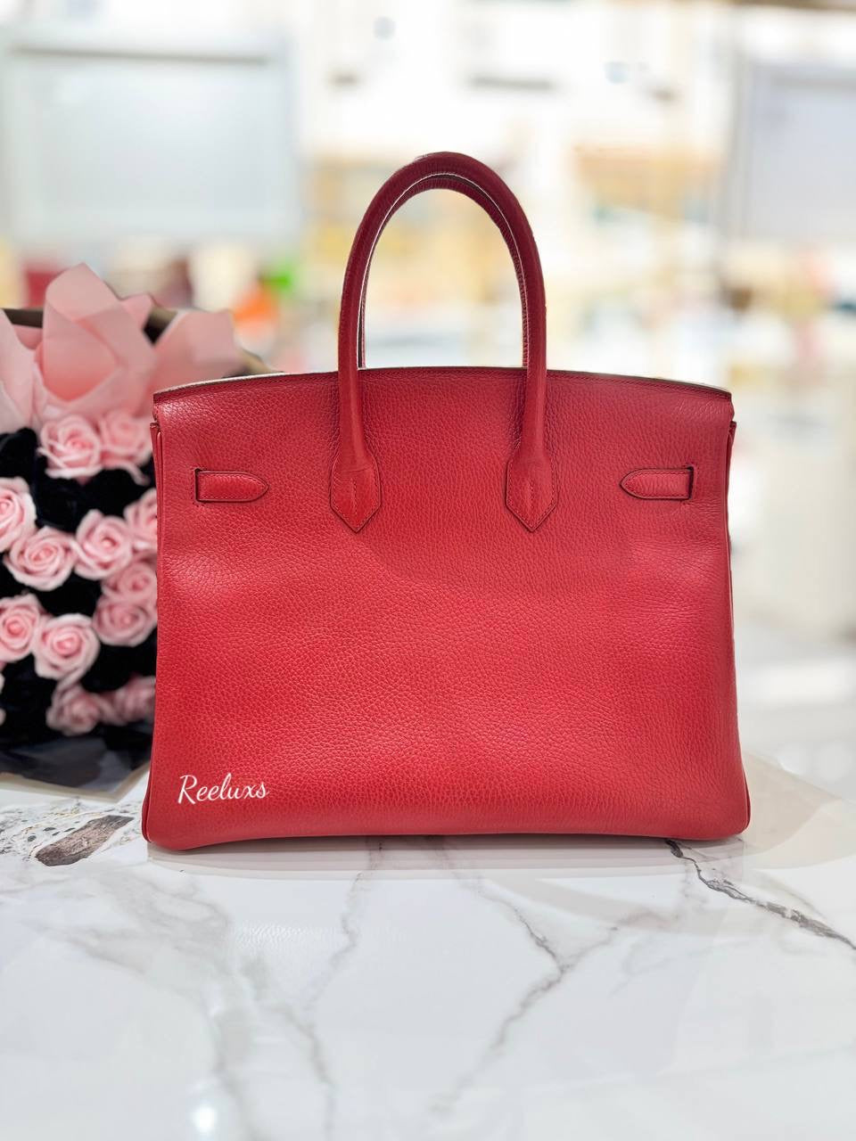HERMES Birkin 35 Rouge Vif Ardennes GHW