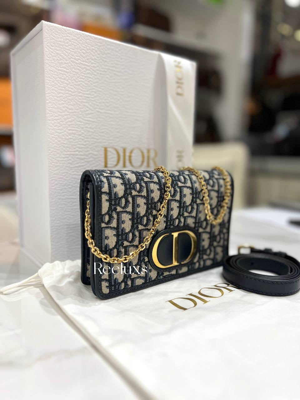 FULL SET CHRISTIAN DIOR Oblique 30 Montaigne 2-In-1 Pouch Blue