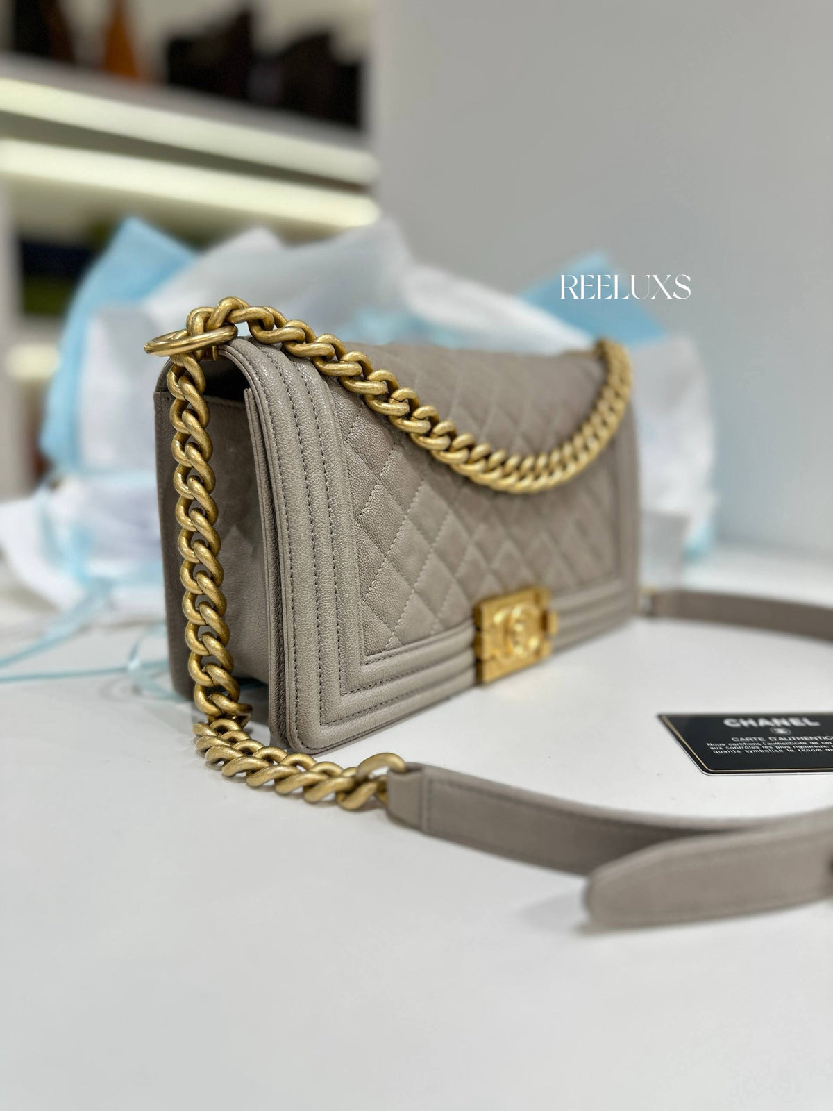 CHANEL Boy Old Medium Quilted Caviar Bag