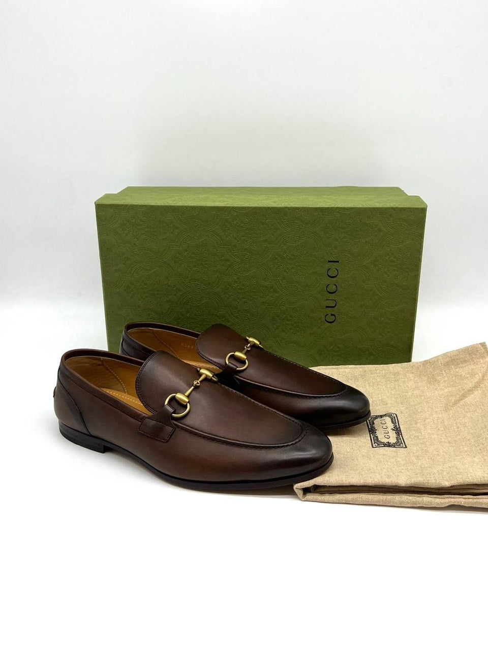 Gucci - Jordaan Horsebit Burnished-Leather Loafers - Dark brown - Reeluxs 