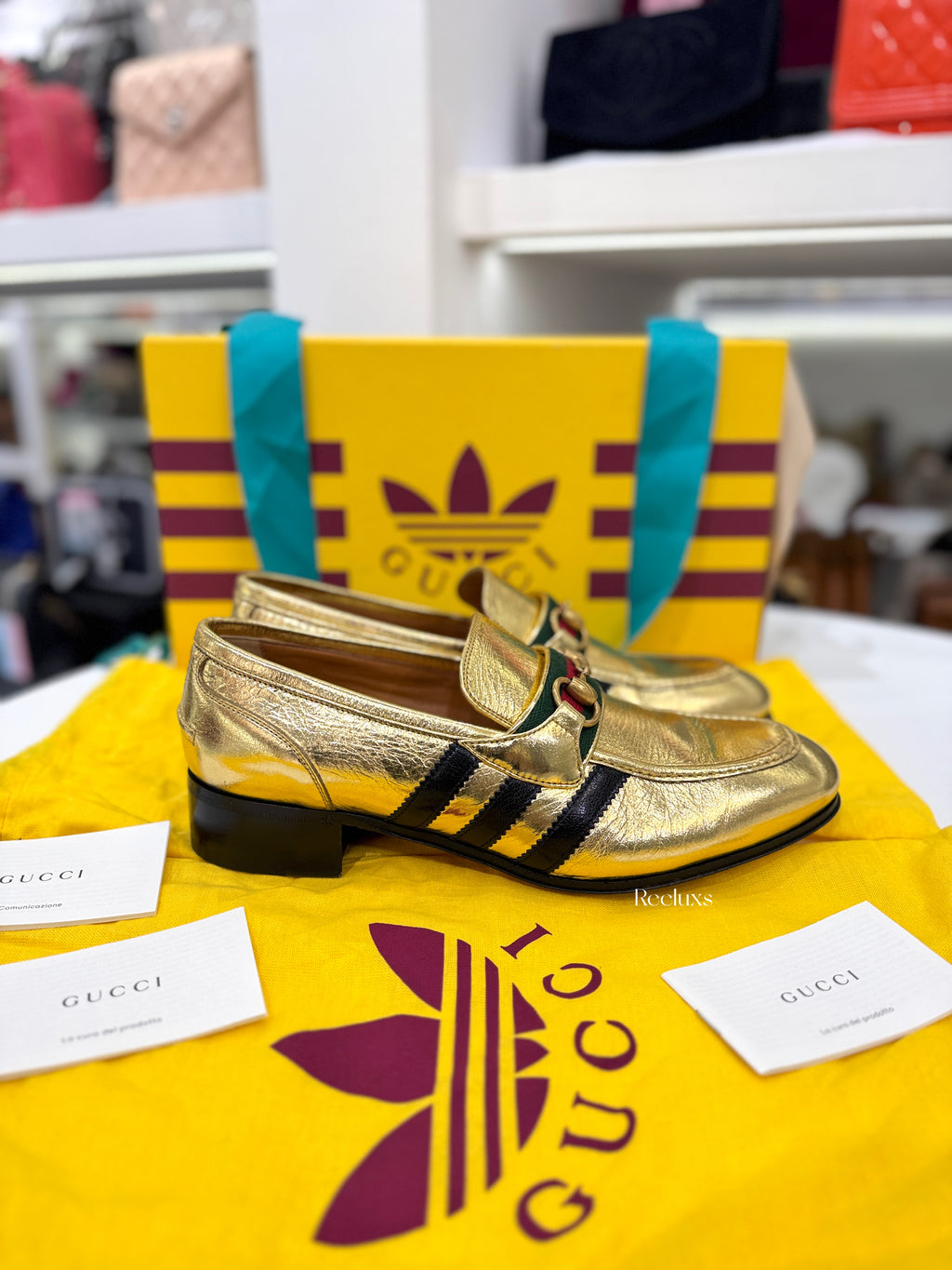 GUCCI x ADIDAS Gold Leather Horsebit Loafer