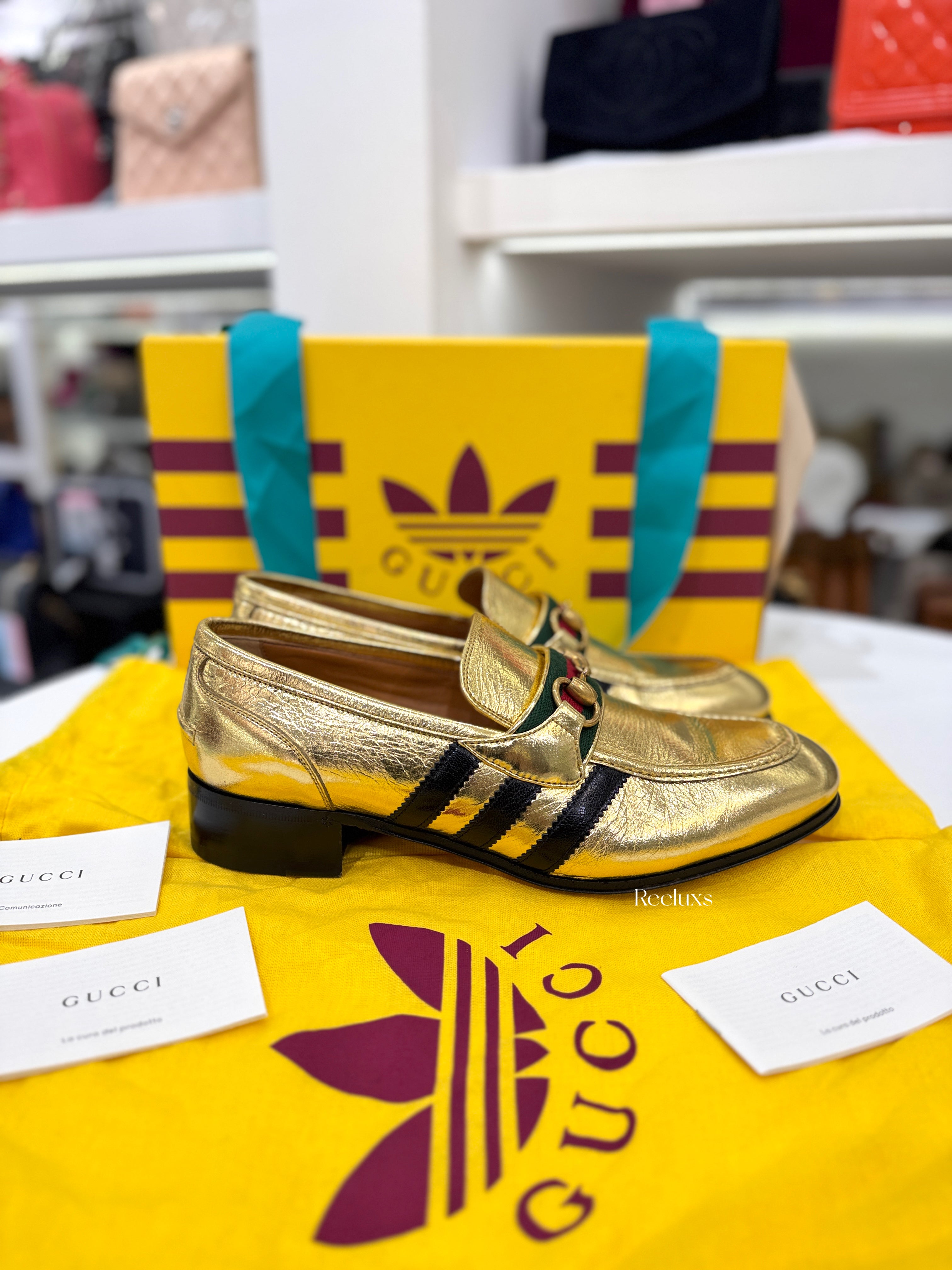 GUCCI x ADIDAS Gold Leather Horsebit Loafer