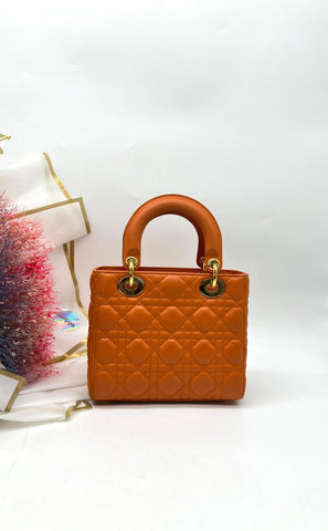 LADY DIOR Medium bag in orange leather - Reeluxs 