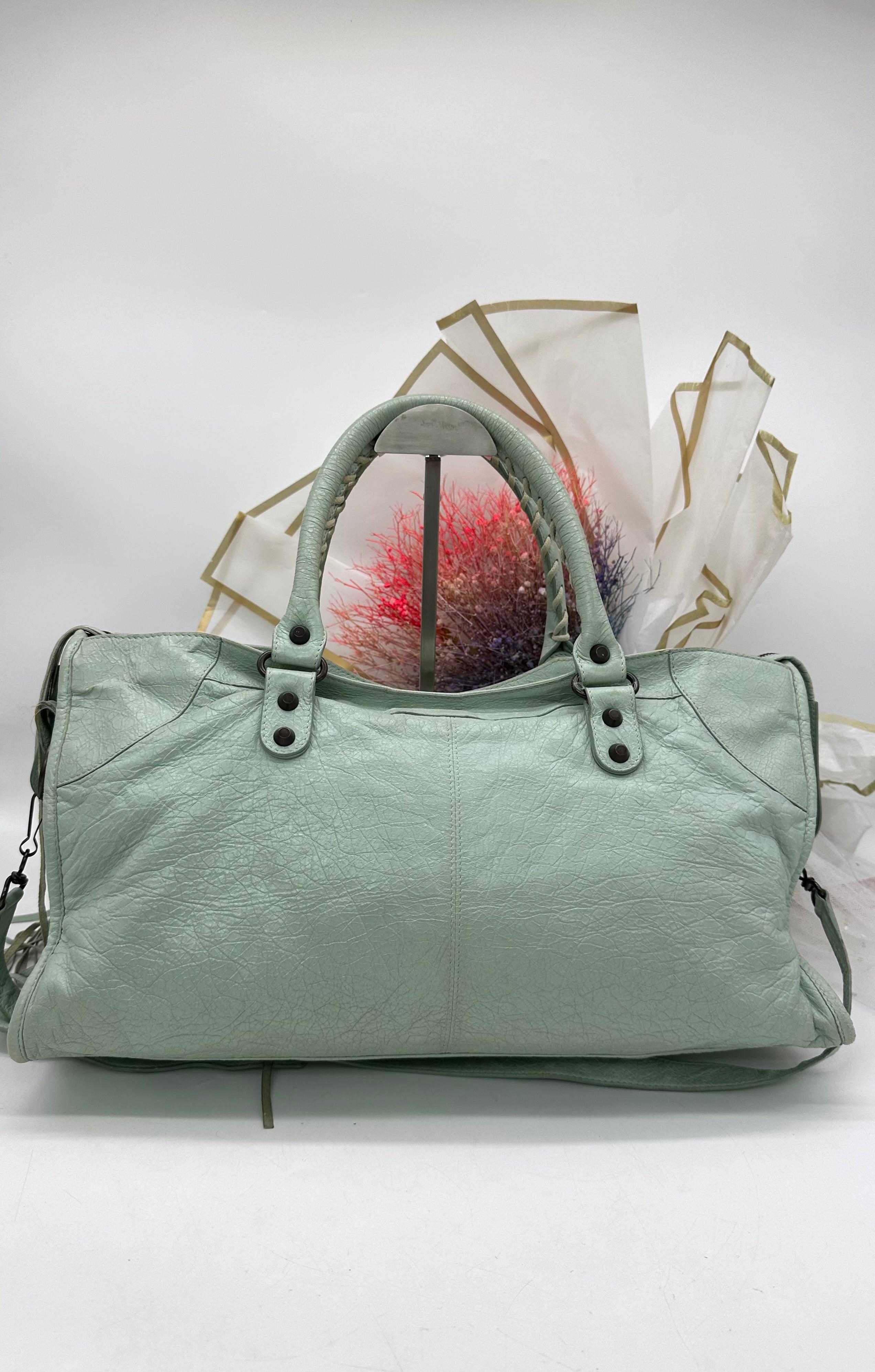 BAlENCIAGA Mint Green Leather Giant Part Time RH Tote - Reeluxs 