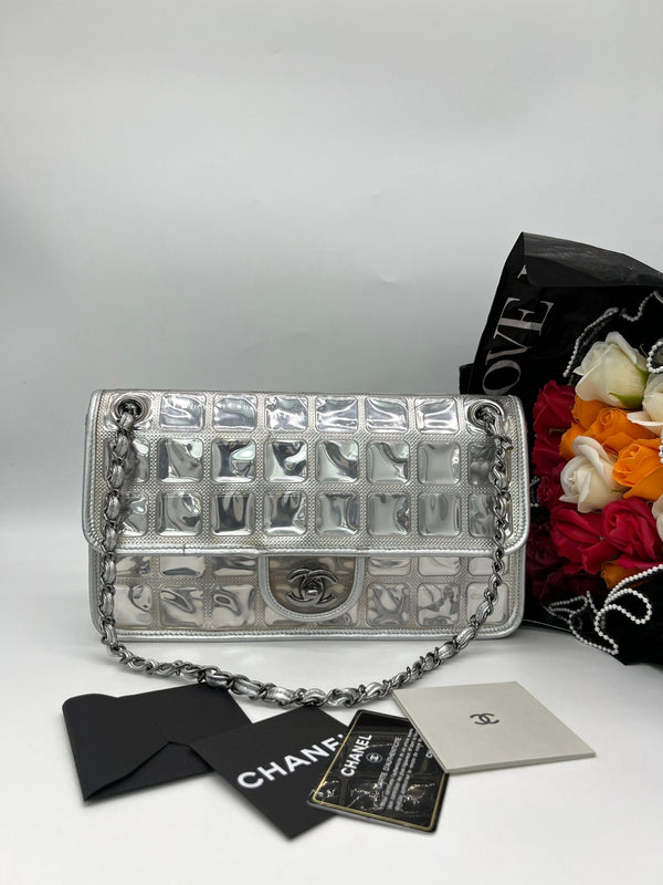 CHANEL Silver Leather Ice Cube Limited Edition Flap Bag - Reeluxs 