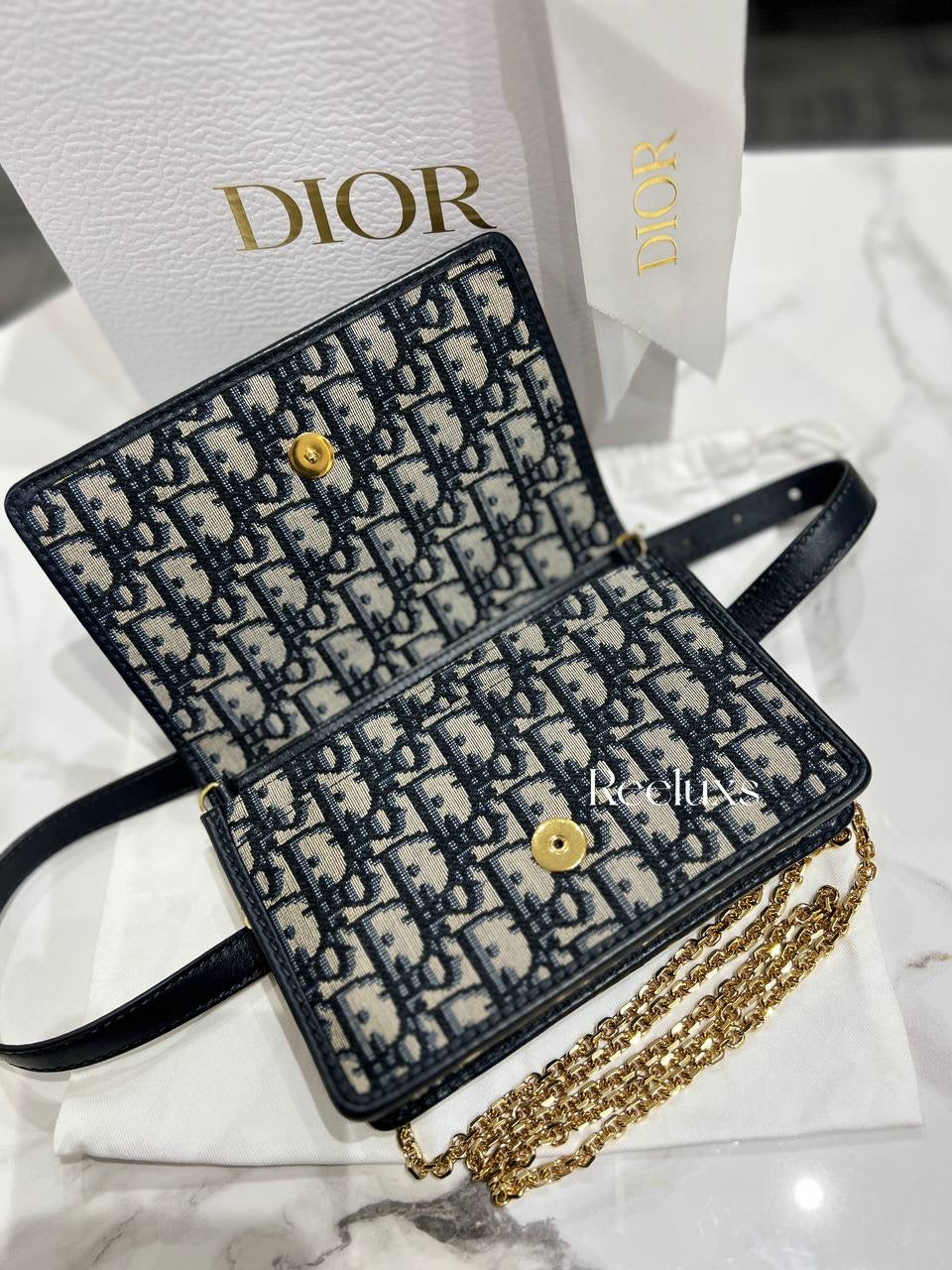 FULL SET CHRISTIAN DIOR Oblique 30 Montaigne 2-In-1 Pouch Blue