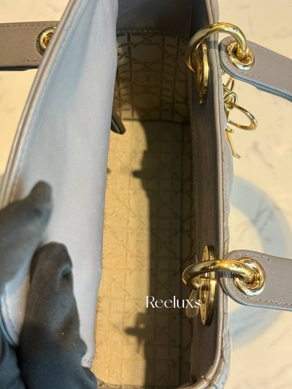 Lady Dior Small Grey Top Handle Bag