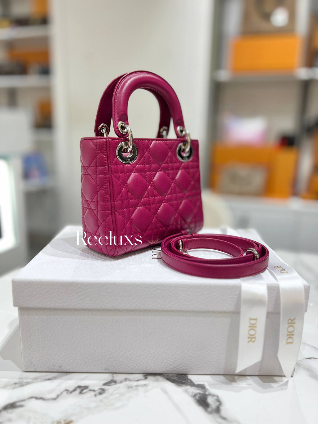 CHRISTIAN DIOR Lady Dior Pink Mini Lambskin Cannage Handbag