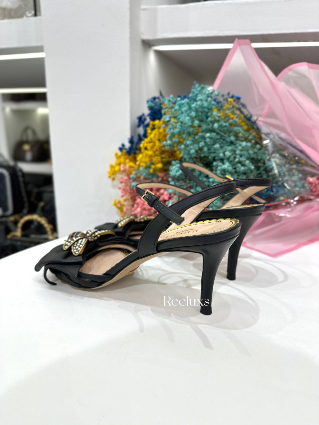 GUCCI Queen Margaret Bee Sandal In Black Leather
