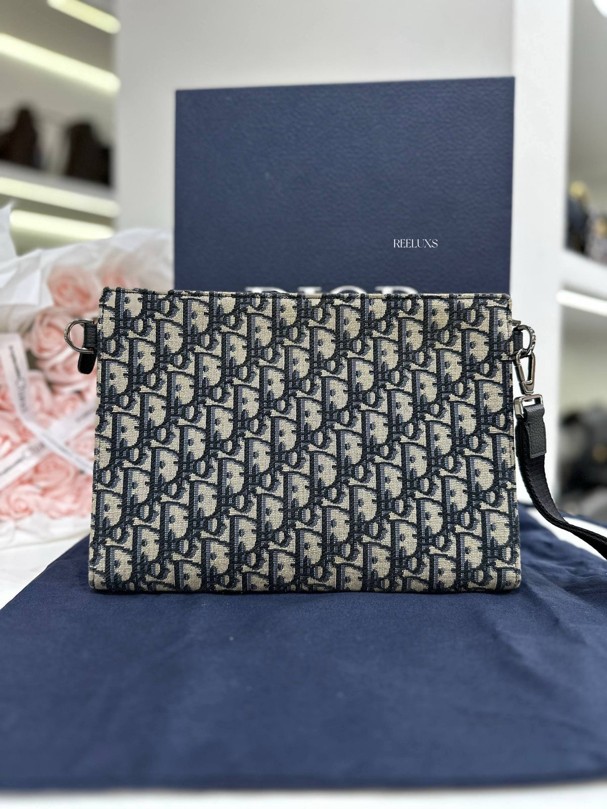 CHRISTIAN DIOR A5 Pouch in Beige and Black Dior Oblique Jacquard