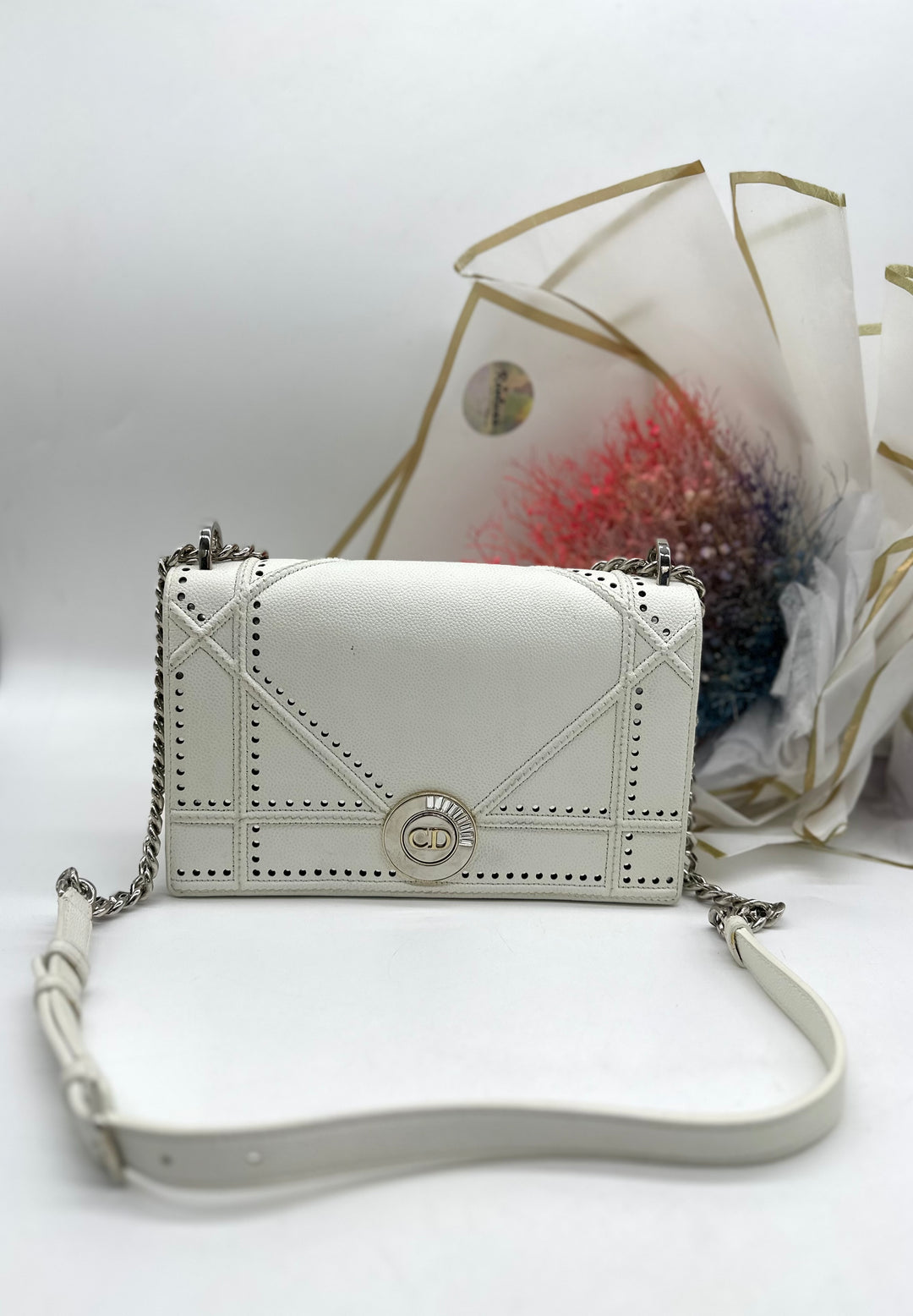 CHRISTIAN DIOR Diorama Medium Broken White Leather Shoulder Bag