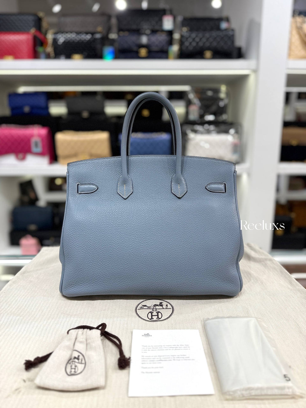 Hermès Birkin 35 Bleu Lin Togo Gold Hardware