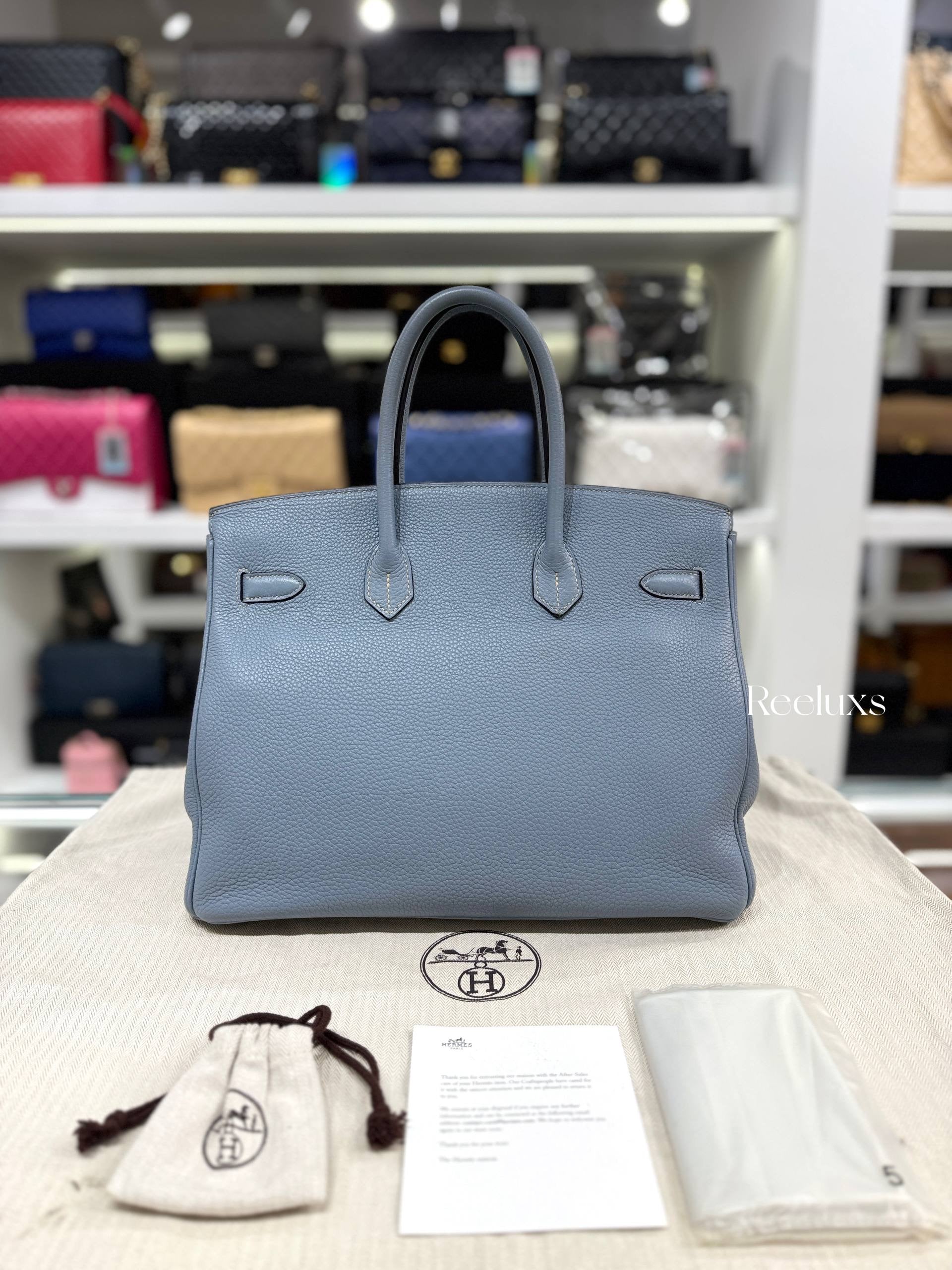 Hermès Birkin 35 Bleu Lin Togo Gold Hardware