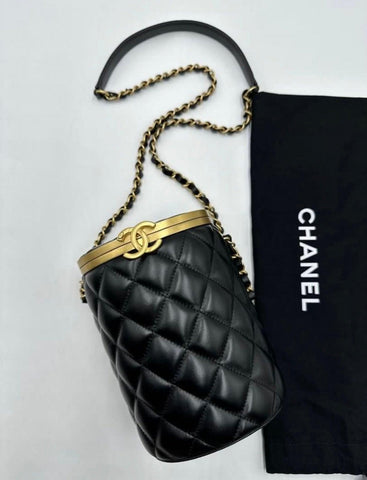 Chanel Lambskin Quilted Crown Box Bag Black (Microchip) - Reeluxs 