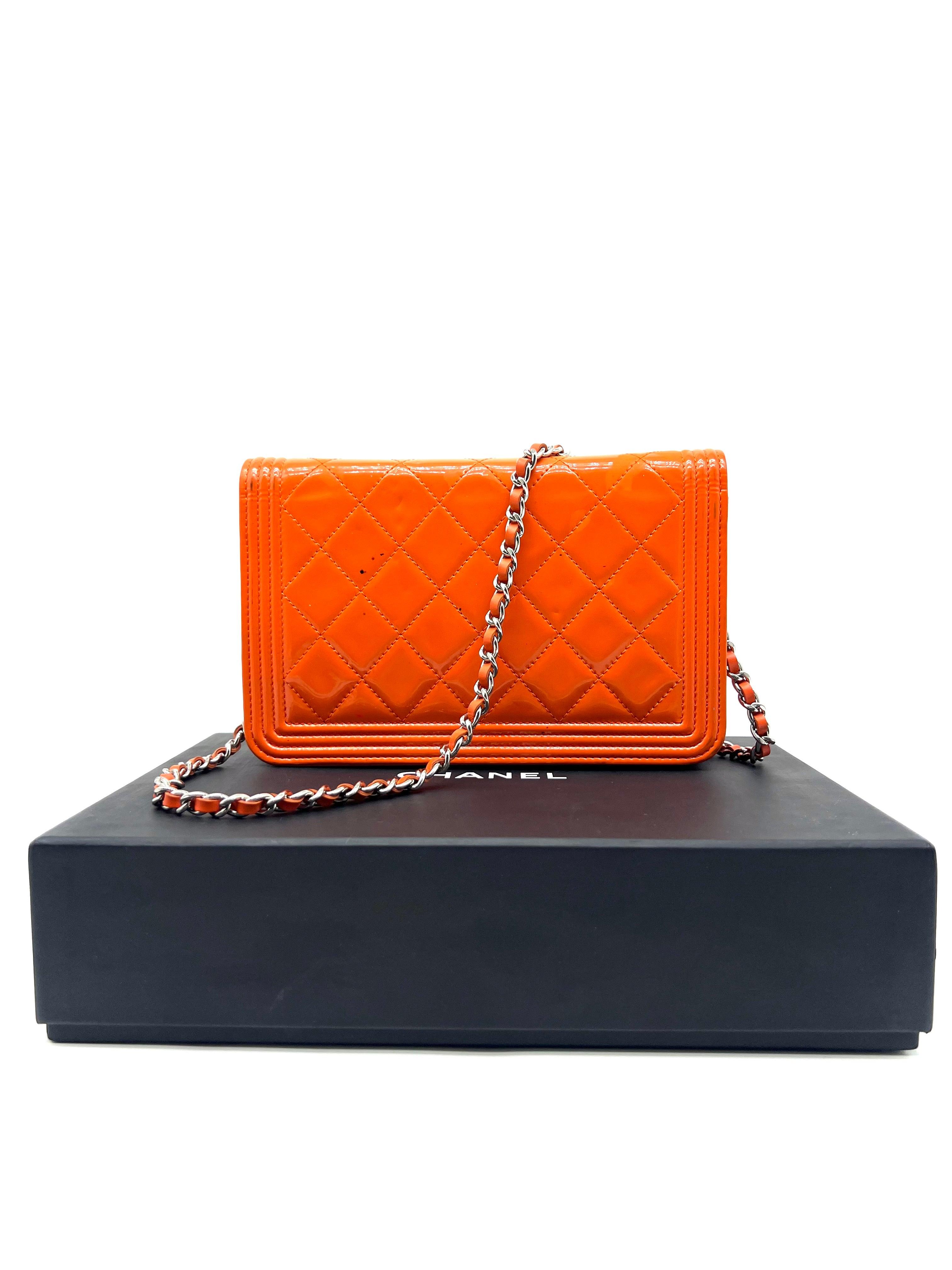 CHANEL Orange Quilted Patent Leather Classic WOC Clutch Bag - Reeluxs 