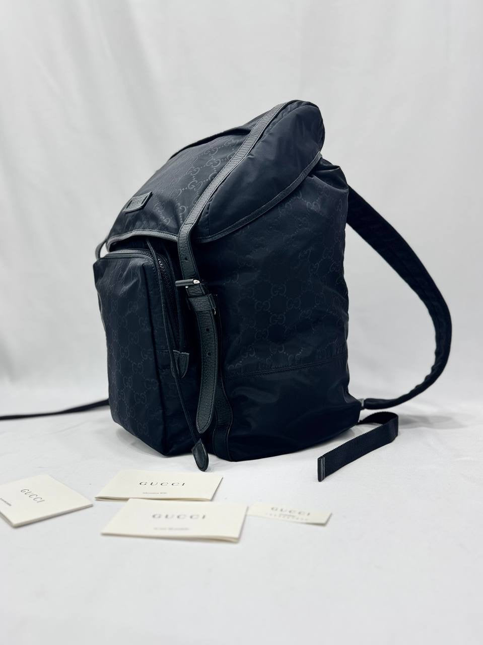 GUCCI Travel Drawstring Rucksack Black GG Supreme Nylon